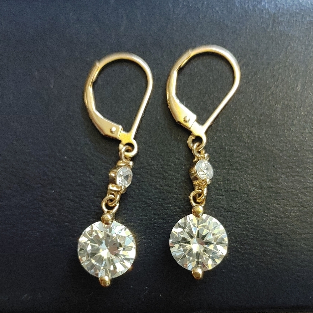 DL 925 Gold Plated Brilliant Cut CZ Dangle Earrings with French Lever Finding